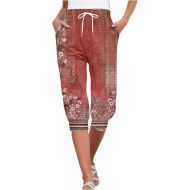 Womens Capri Pants Summer Casual Loose Drawstring Waisted Pants Straight Wide Leg Plus Size Lounge Capris