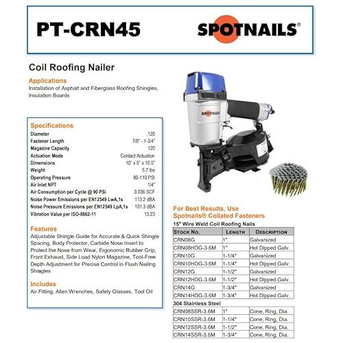 제네릭 SPOTNAILS .120 Dia. Coil Roofing Nailer (7/8” - 1-3/4”)