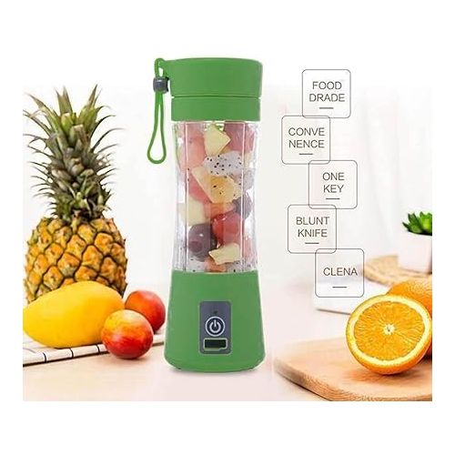 제네릭 Portable Blender USB Rechargeable Best Personal Blender for Shakes and Smoothies, with 4 Ultra-sharp Blades for Travel, Office & Sports (Green)