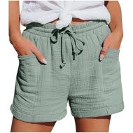 Shorts for Women 2024 Spring Fashion Hiking Outdoor Lounge Shorts Elastic Waist Pocketed Plus Size Shorts