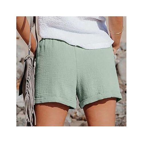 제네릭 Shorts for Women 2024 Spring Fashion Hiking Outdoor Lounge Shorts Elastic Waist Pocketed Plus Size Shorts