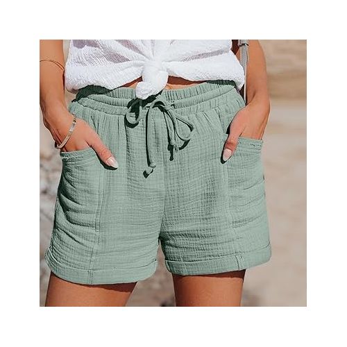 제네릭 Shorts for Women 2024 Spring Fashion Hiking Outdoor Lounge Shorts Elastic Waist Pocketed Plus Size Shorts