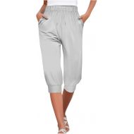 Womens Pants Summer Capris Casual Drawstring Elastic Waist Capri Pants Comfy Tapered Cropped Trouser with Pockets