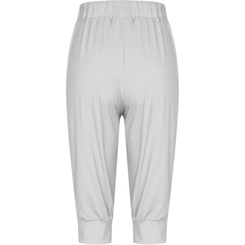 제네릭 Womens Pants Summer Capris Casual Drawstring Elastic Waist Capri Pants Comfy Tapered Cropped Trouser with Pockets