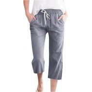 Women's Pants Casual Loose Straight Leg Linen Pants Women 2024 Summer Drawstring Elastic Waist Capri Pants with Pockets