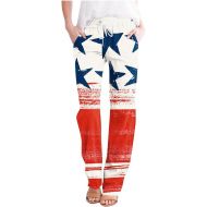 Women Independence Day Sweatpants American Flag High Waist Drawstract Red Blue Patriotics Pants with Pockets