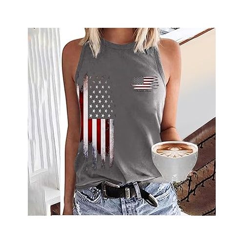 제네릭 American Flag Graphic Tees Memorial Day Shirts for Women 2024 Sleeveless Tank Tops Trendy Dressy Blouse Casual Tunic Clothes
