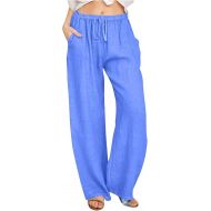 Linen Palazzo Pants for Women 2024 Casual Wide Leg Summer Lounge Pant Elastic Waist Drawstring Beach Vacation Trousers