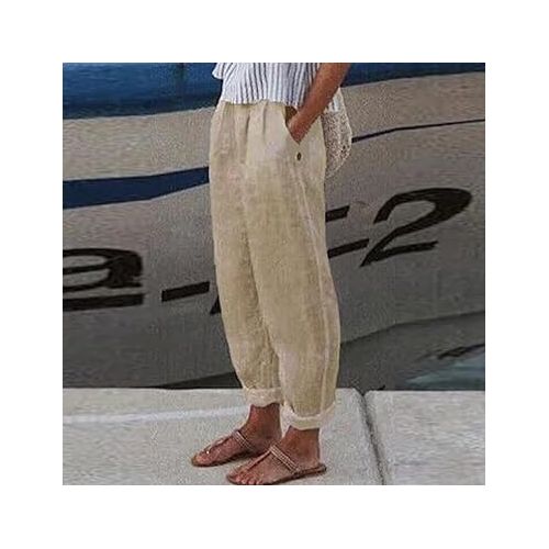 제네릭 Wide Leg Linen Pants for Women Solid Color Summer Palazzo Pants with Pockets Baggy Casual Soft Trendy Lounge Trousers 2024