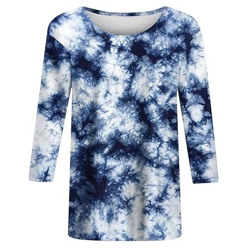 제네릭 3/4 Length Sleeve Womens Tops Dressy Casual Plus Size Crewneck Fashion Floral Print T Shirts Summer Trendy Blouses