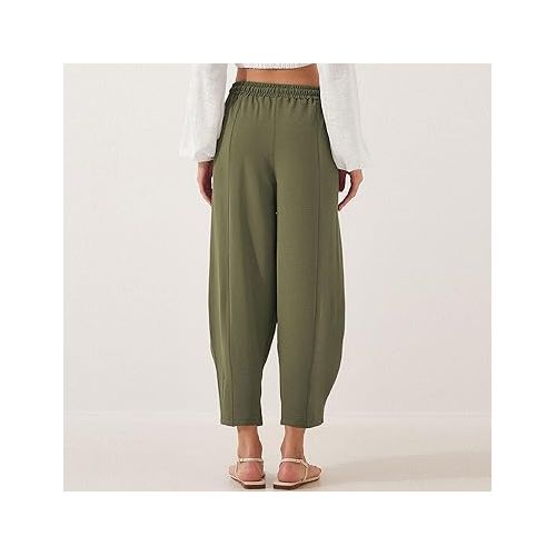 제네릭 Women Business Casual Palazzo Trousers Summer High Waisted Lightweight Linen Flowy Dressy Capri Pants with Pockets