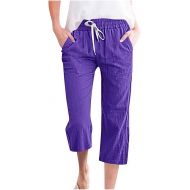 Linen Capri Pants for Women Drawstring Elastic Waist Wide Leg Pants Loose Fit Summer Casual Crop Trousers with Pockets 2024