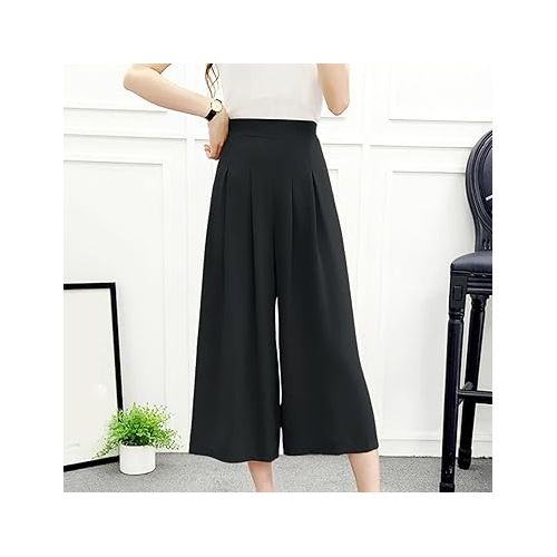 제네릭 Womens Linen Summer Pants Drawstring High Waist Palazzo Pants Casual Summer Capri Beach Pants Summer Clothes