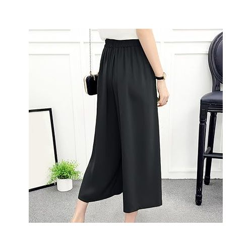 제네릭 Womens Linen Summer Pants Drawstring High Waist Palazzo Pants Casual Summer Capri Beach Pants Summer Clothes