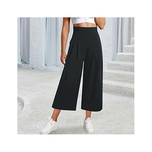 제네릭 Womens Linen Summer Pants Drawstring High Waist Palazzo Pants Casual Summer Capri Beach Pants Summer Clothes