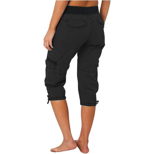 제네릭 Cargo Capris Pants for Women Summer Casual Drawstring Low Waisted Hiking Jogger Pants Lightweight Outdoor Cotton Capri Pants