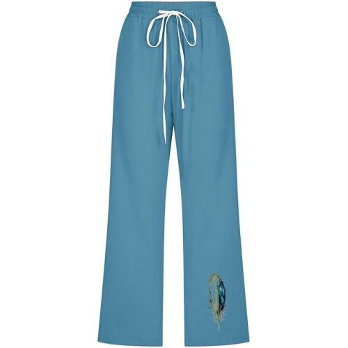 제네릭 Capri Pants for Women Plus Size Dressy Elastic Waist Drawstring Cropped Trousers Summer Comfy Linen Capris with Pockets