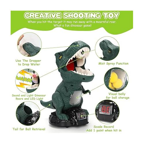 제네릭 Dinosaur Toys Movable Shooting Games for Kids 5-7 with 2 Pump Guns 48 Foam Balls Shooting Target Toys 2 Players Auto Scoring Toy for Outdoor Indoor Party Favors Competition Birthday