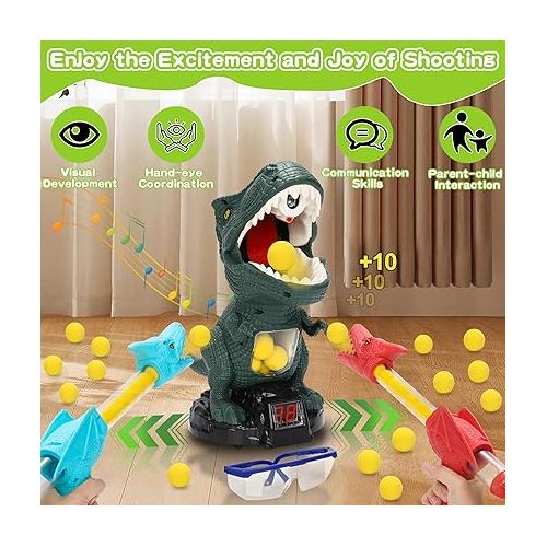 제네릭 Dinosaur Toys Movable Shooting Games for Kids 5-7 with 2 Pump Guns 48 Foam Balls Shooting Target Toys 2 Players Auto Scoring Toy for Outdoor Indoor Party Favors Competition Birthday