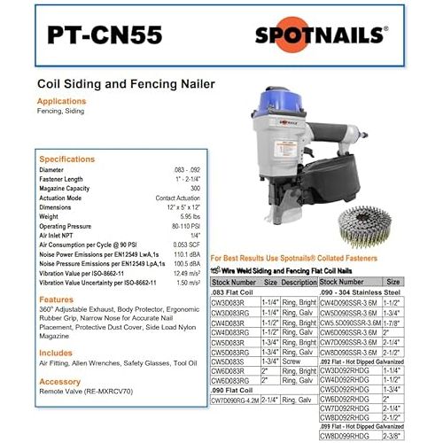 제네릭 SPOTNAILS .083 - .092 Dia. Coil Pallet & Siding Nailer (1” - 2-1/4”)