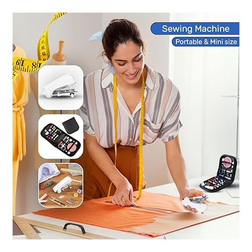 제네릭 AbriMshCalme- Mini manual sewing machin Handheld Sewing Machine, Portable Mini Manual Sewing Machine Handy Needlework Tool Mini Sewer Machine Hand Stitcher Sewing Machine, white