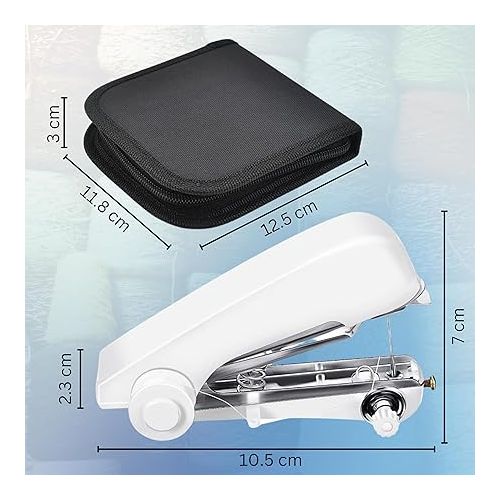 제네릭 AbriMshCalme- Mini manual sewing machin Handheld Sewing Machine, Portable Mini Manual Sewing Machine Handy Needlework Tool Mini Sewer Machine Hand Stitcher Sewing Machine, white