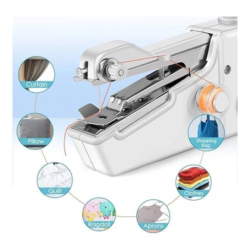 제네릭 Handheld Sewing Machine, Portable Sewing Machine, Mini Sewing Machine for Beginners, Cordless Electric Hand Sewing Machine with Accessories Kit, Suitable for Clothing, Curtains, DIY Home Travel, White