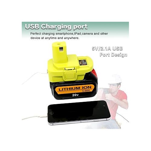 제네릭 DM18RL Battery Adapter for Dewalt to Ryobi Battery Adapter, Convert Dewalt 20V Llithium Battery to Ryobi 18V P107 P108 Battery with 5V 2.1A MAX USB Charge