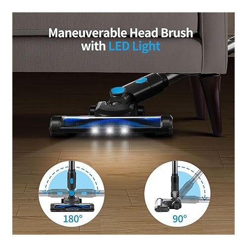 제네릭 18Kpa Powerful Cordless Vaccum Cleaner for Home, Lightweight Stick Vaccum Cordless Rechargeable Battery 40 Min Runtime Vacuum Cleaner Hard Floor Pet Hair, Black, TR-1M