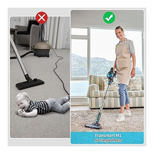 제네릭 18Kpa Powerful Cordless Vaccum Cleaner for Home, Lightweight Stick Vaccum Cordless Rechargeable Battery 40 Min Runtime Vacuum Cleaner Hard Floor Pet Hair, Black, TR-1M