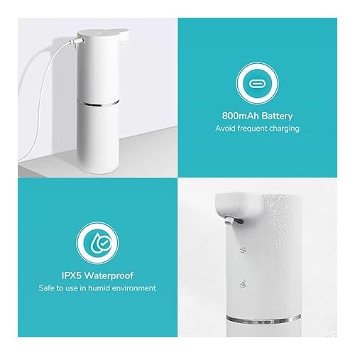 제네릭 Generic Foam Soap Dispenser, Simple Human Soap Dispenser Automatic, IPX5 Waterproof and Leakproof, USB-C Fast Charging Automatic Foaming Soap Dispenser