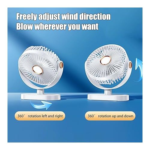 제네릭 USB Table Fan,Personal Quiet 5 Speeds Desktop Portable Fan,Small But Powerful,Battery Fan Adjustable Desk Fan 360° Rotation for Office,Bedroom(White)