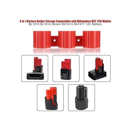 제네릭 M12 Battery Hanger Compatible with Milwaukee Battery Holder Wall Mount Tool Holder with Battery Slots,3Pack 3 in 1 Compatible with Makita/Bosch Battery Packout Racks