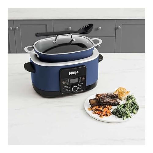 제네릭 Ninja Foodi PossibleCooker PRO 8.5 Quart Multi-Cooker, with 8-in-1 Cooker, Dutch Oven, Heat Technology, Steamer & More, Glass Lid & Integrated Spoon, Nonstick, Oven Safe Pot to 500°F, Navy (Blue)