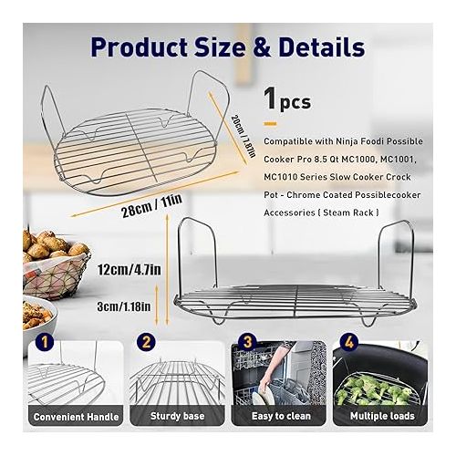 제네릭 Roast Rack - Compatible with Ninja Foodi Possible Cooker Pro 8.5 Qt MC1000, MC1001, MC1010 Series Slow Cooker Crock Pot, universal, silver