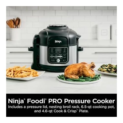 제네릭 Ninja Foodi OS300 10-in-1 6.5-Quart Pro Pressure Cooker Air Fryer Multicooker, Stainless, Indoor grill’s wide temperatureCyclonic Grilling Technology 500F, Smoke Control System (Renewed)