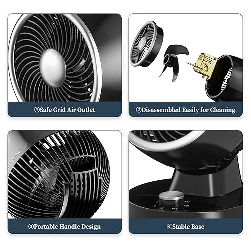 제네릭 Air Circulator Fan, Portable Desk Fan with 3 Speeds, 90° Auto-Oscillating, 90° Adjustable Tilt for Home, Office, Dorm