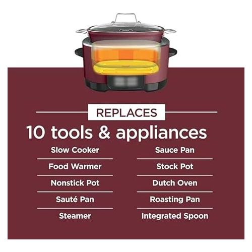제네릭 Ninja MC1000 Foodi Possible Cooker PRO 8.5 Quart Multi-Cooker, with 8-in-1 Slow Cooker, Dutch Oven, Steamer, Glass Lid Integrated Spoon, Nonstick, Oven Safe Pot to 500°F Cherry Tarte, EASY CLEANUP