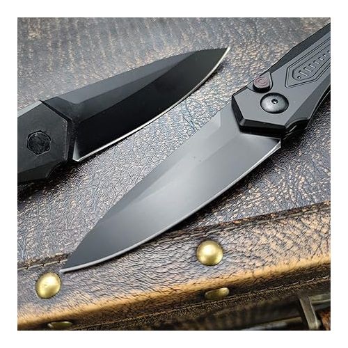 제네릭 Pocket Knife Push Button Lock Folding Knife for EDC Black Aluminum Handles Black 9Cr18MoV Blade Everyday Carry Knife for Men Women, Lightweight for Indoor Outdoor Gift