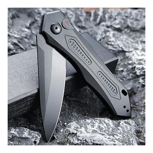 제네릭 Pocket Knife Push Button Lock Folding Knife for EDC Black Aluminum Handles Black 9Cr18MoV Blade Everyday Carry Knife for Men Women, Lightweight for Indoor Outdoor Gift