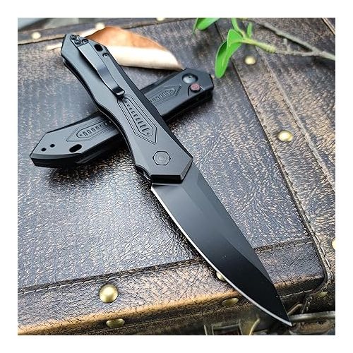 제네릭 Pocket Knife Push Button Lock Folding Knife for EDC Black Aluminum Handles Black 9Cr18MoV Blade Everyday Carry Knife for Men Women, Lightweight for Indoor Outdoor Gift