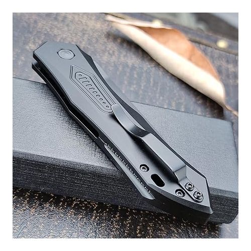 제네릭 Pocket Knife Push Button Lock Folding Knife for EDC Black Aluminum Handles Black 9Cr18MoV Blade Everyday Carry Knife for Men Women, Lightweight for Indoor Outdoor Gift