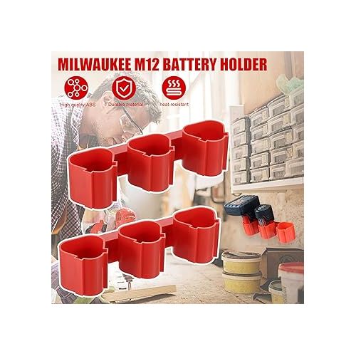 제네릭 Battery Organizer Compatible with Milwaukee/Makita/Bosch M12 Battery Holder Wall Mount with Battery Slot,4 Pack Wall Mount Storage for 48-11-2420 48-11-2401 48-11-2411