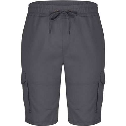 제네릭 Mens Shorts Cargo Twill Cotton Shorts Relaxed Fit Men Running Hiking Shorts Casual Shorts Elastic Waist Multic-Pocket