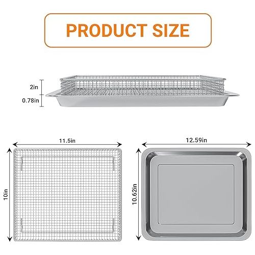 제네릭 Stainless Steel Baking Tray Pan and Air Fryer Basket Compatible with Cuisinart Airfryer TOA-060 and TOA-065