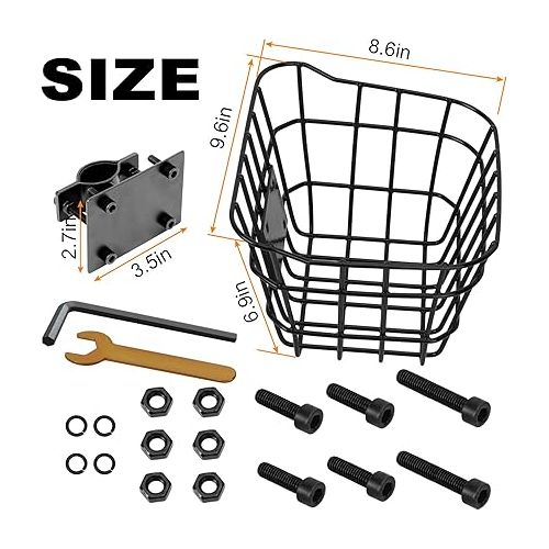 제네릭 Bike Front Storage Basket -Scooter Basket with Fixed Holder - Durable Iron Construction - Knee Scooter and Kids Small Bike Tricycle Accessories Kit,AdultRust-Resistant Electric Bicycle Basket, black