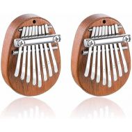 2Pcs Mini Kalimba Thumb Piano - 8 Keys Wood Oval Finger Thumb Piano with Lanyard, Portable Cute Kalimba Musical Instrument Gift for Adults Kids Beginners