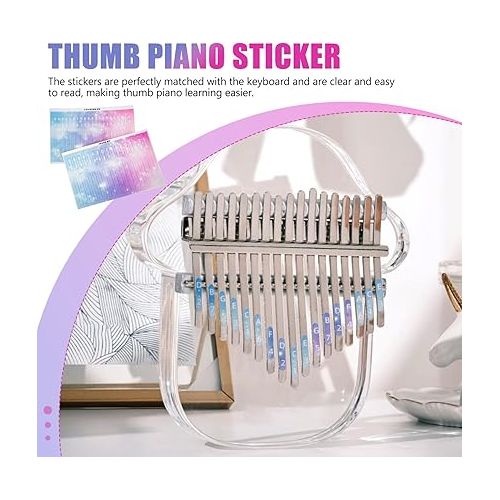 제네릭 Colorful Keyboard 2Pcs Kalimba Thumb Piano Note Stickers Kalimba Scale Sticker 17 Keys/ 21 Keys Finger Instrument Training Note for Starter Beginner Fretboard Stickers