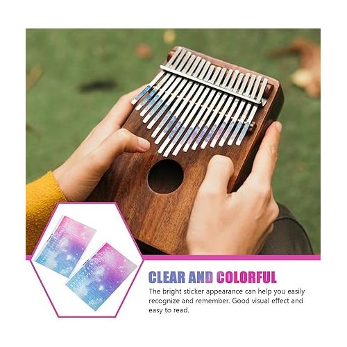 제네릭 Colorful Keyboard 2Pcs Kalimba Thumb Piano Note Stickers Kalimba Scale Sticker 17 Keys/ 21 Keys Finger Instrument Training Note for Starter Beginner Fretboard Stickers