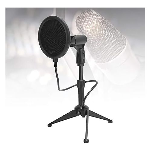 제네릭 Professional Microphone Holder xlsz Clamp large Microphone Tripod,Foldable Desktop Microphone Stand Holder with Blowout Prevention Net for Recording,Height Adjustable,Gooseneck Flexible Hose(Black)